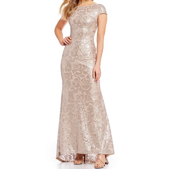 Sequin Cap Sleeve Cowl Back Gown CALVIN KLEIN - Picture 2 of 4